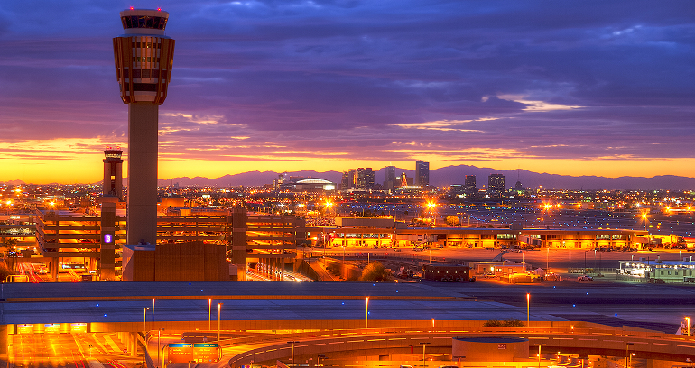 Sky Harbor Airport in Phoenix at dawn.
