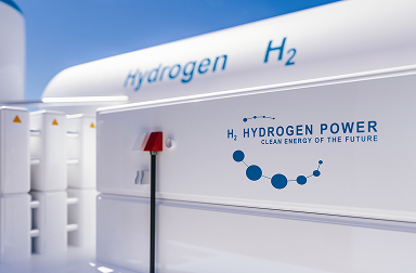 3D rendering of a hydrogen gas electricity production and storage facility.