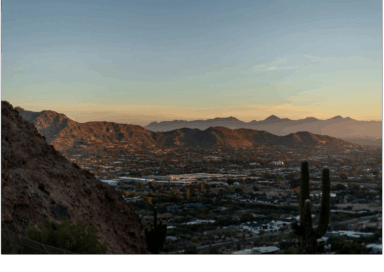 Arizona desert valley at sunset.